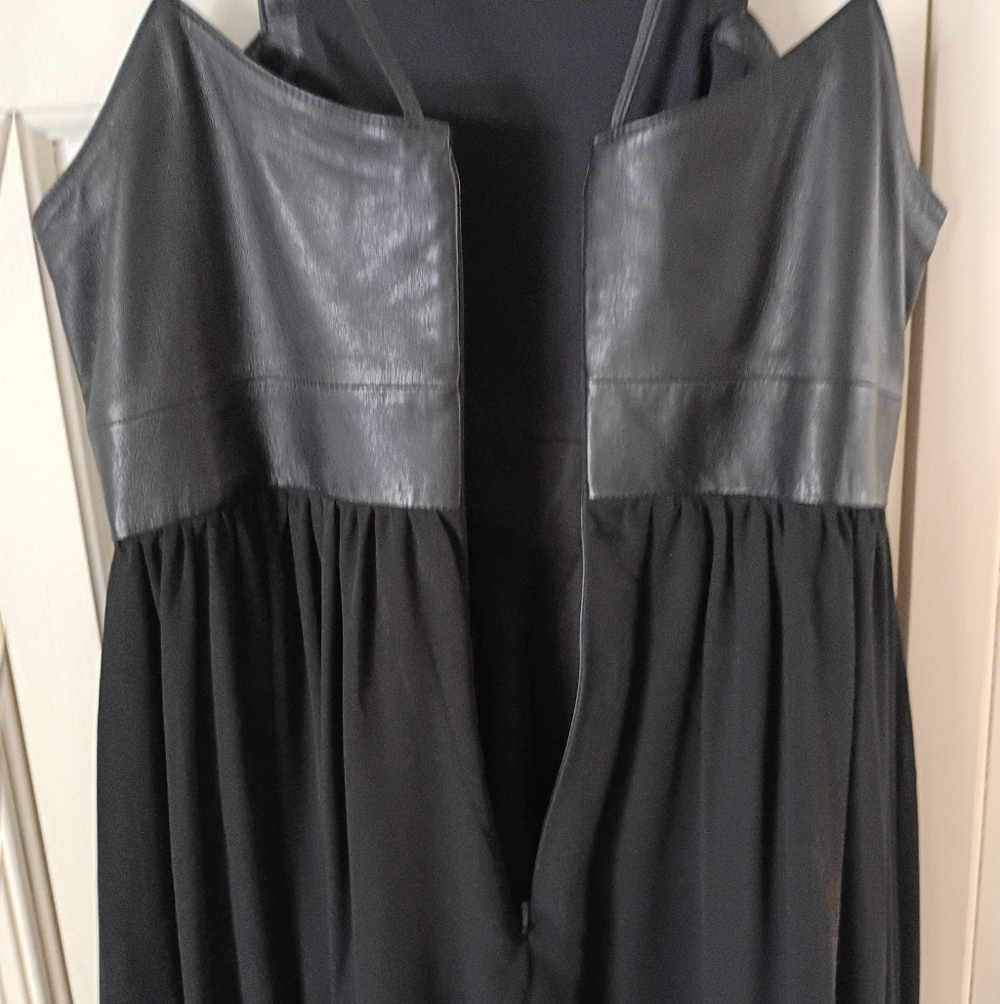 Banana Republic Black Leather and Chiffon Midi Dress.Pit To Pit 17". - Picture 7 of 8